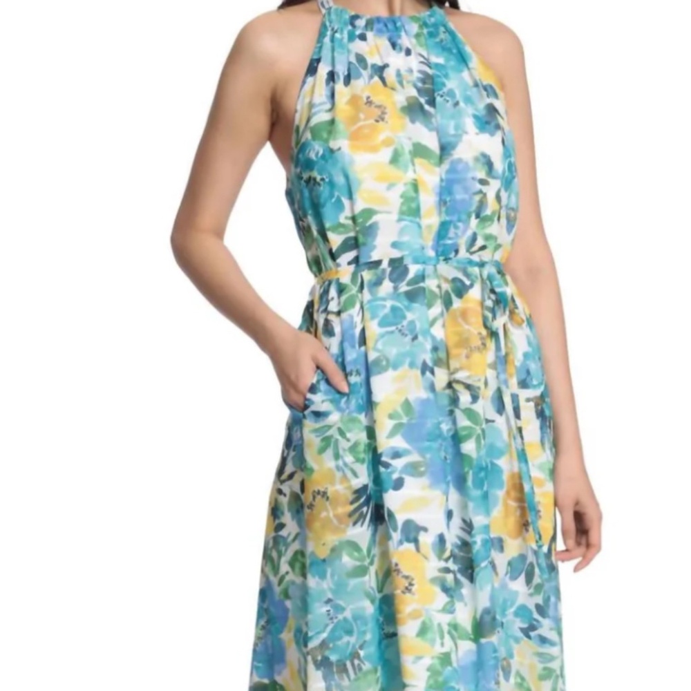 NWT Maggy London teal yellow and white floral dress